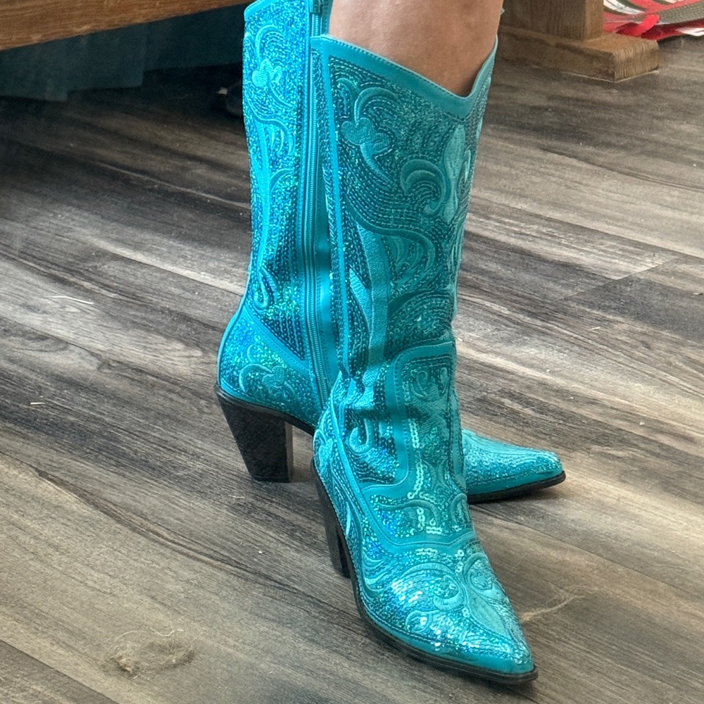 Elegant Turquoise Heeled Boots - Picture 7 of 8